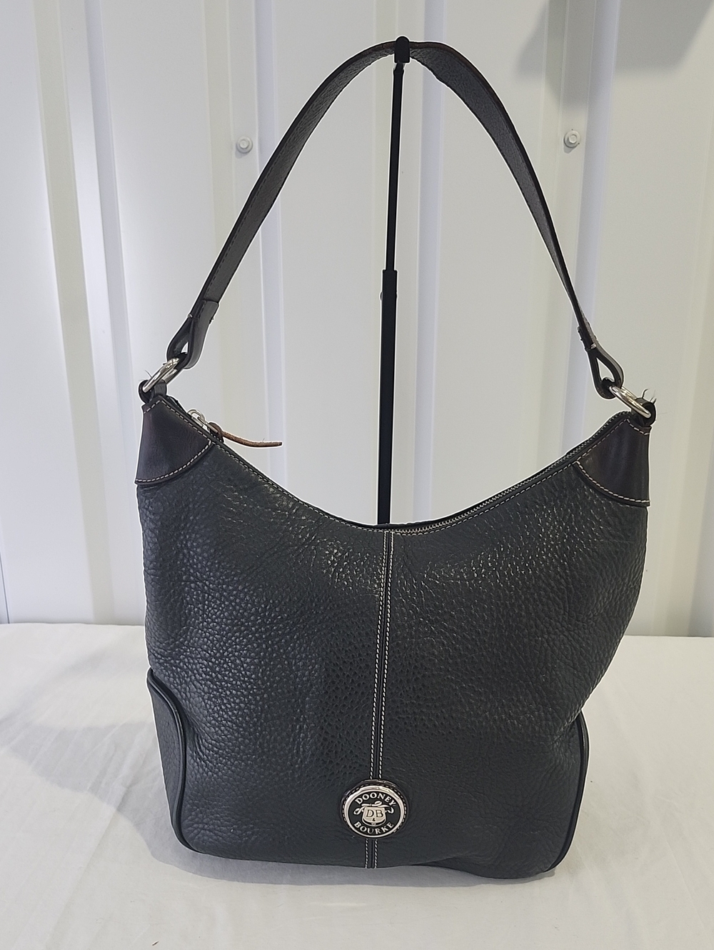 Dooney & Bourke Black Pebbled Leather Hobo Bag Vintage AWL All Weather Leather